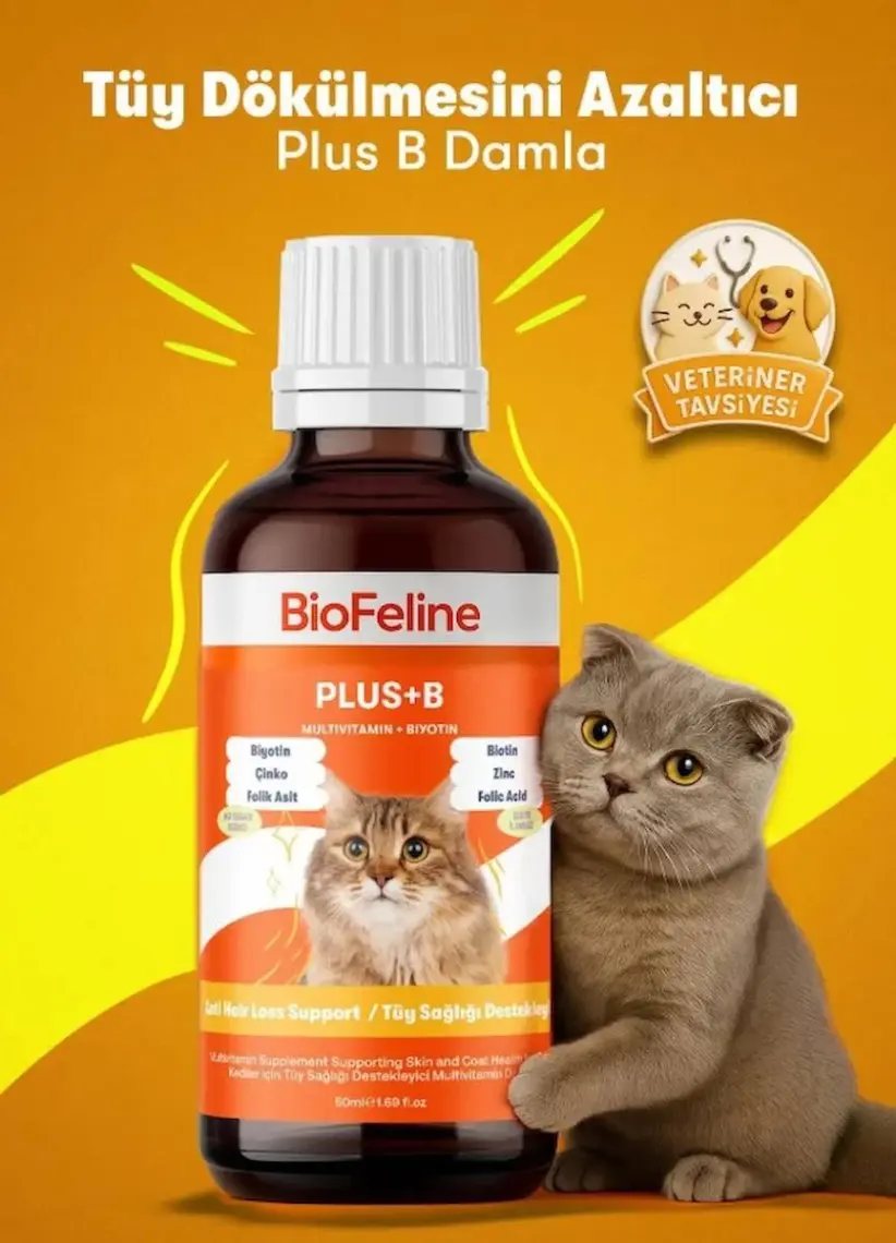 BioFeline Kediler İçin Biotinli Tüy Dökülmesini Azaltıcı Plus B Damla 50ml
