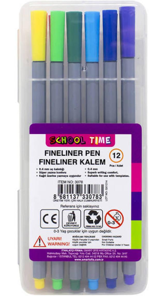Globox 3078 School Time Fineliner Renkli Kalem 12'li