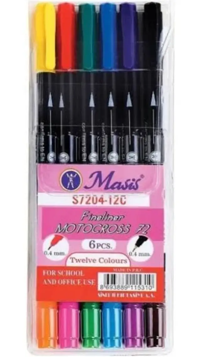 Masis 6 Lı Karışık Renk Çift Taraflı Fineliner