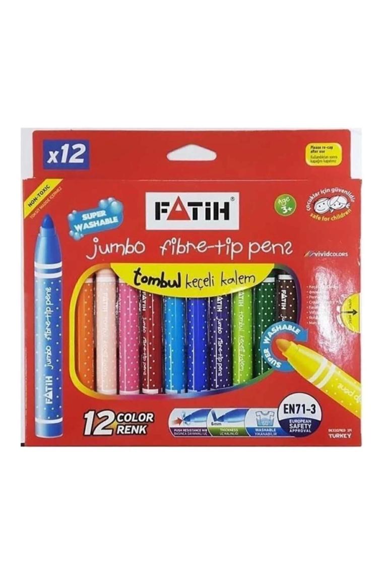 Fatih Jumbo Yıkanabilir Keçeli Boya Kalemi 12 Renk (Karton Kutu)