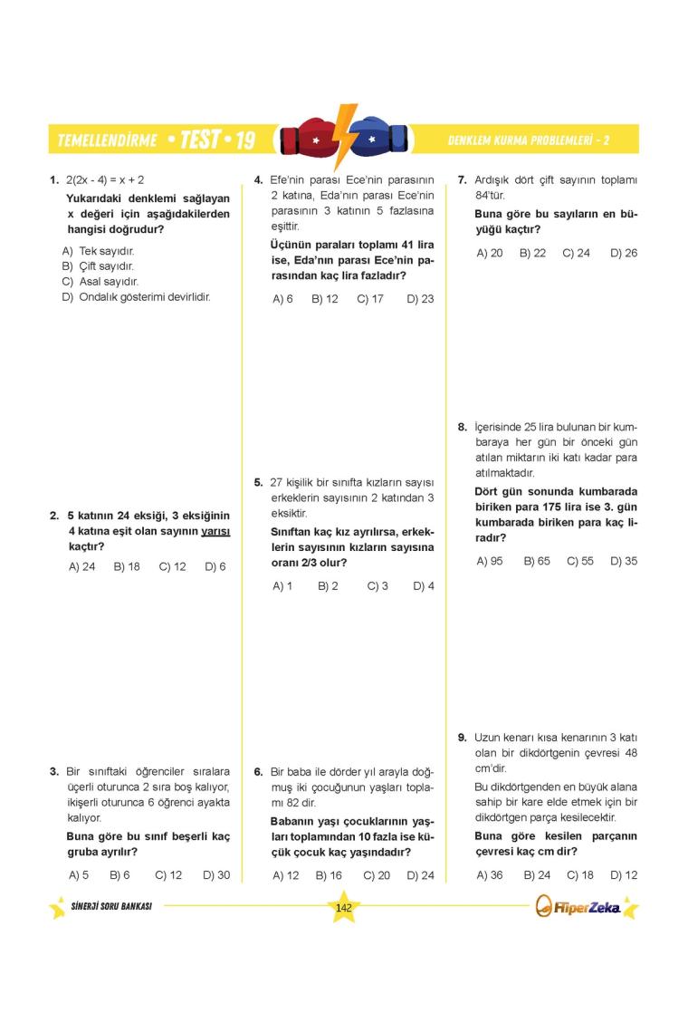 7. Sınıf Hiper Matematik Sinerji Soru Bankası