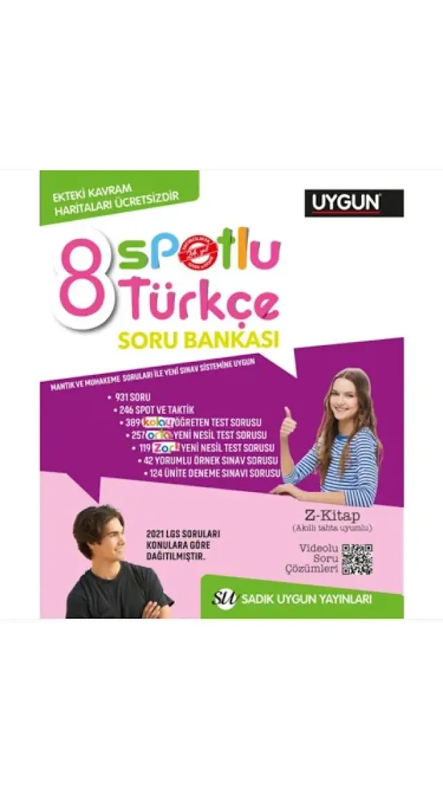 Sadık Uygun Yayınları 8. Sınıf Yeni Spotlu Türkçe Soru Bankası + Kavram Haritaları