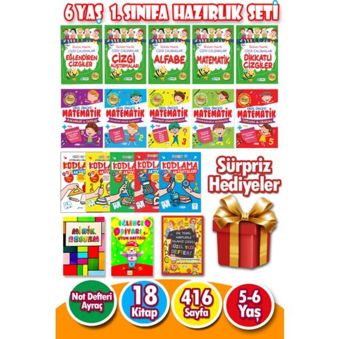 Harika Kitap 6 Yaş 1 . Sınıfa Hazırlık Seti - Ilkokula Başlayacaklar Için Çizgi Çalışmaları Matematik Kodlama