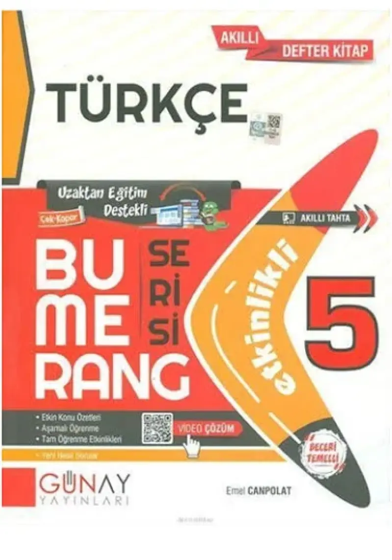 Günay Yayınları Gün&Ay Yayınları 5. Sınıf Bumerang Serisi Etkinlikli Türkçe Akıllı Defter Kitap
