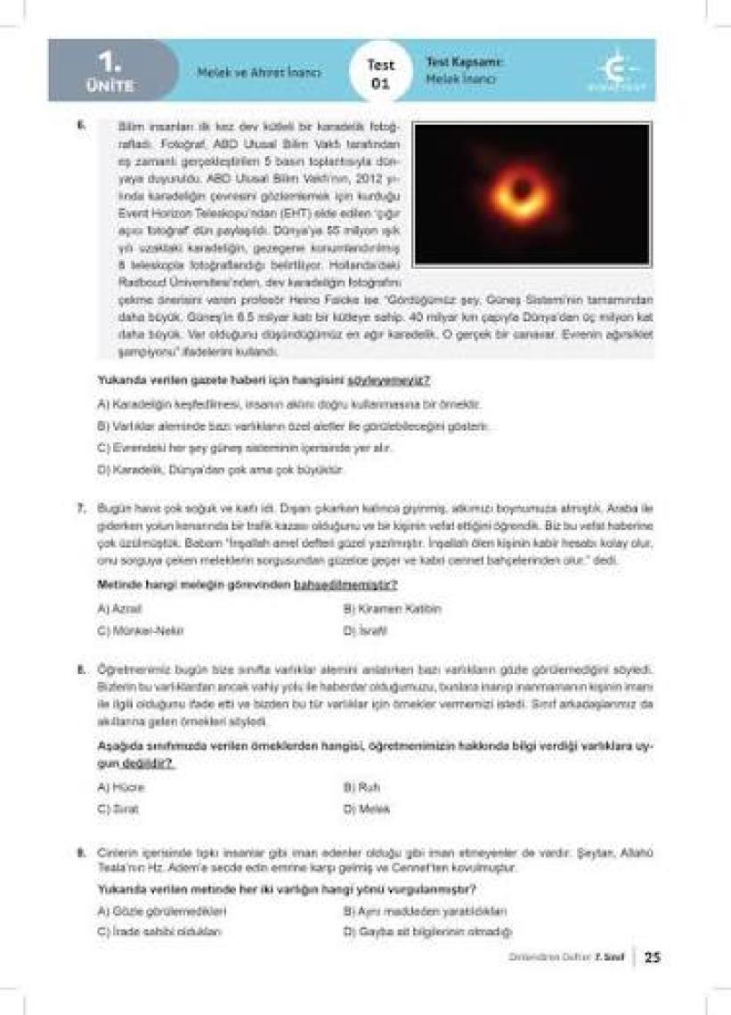 Eker Test Yayınları Arı Yayıncılık 7. Sınıf Dinlediren Defter