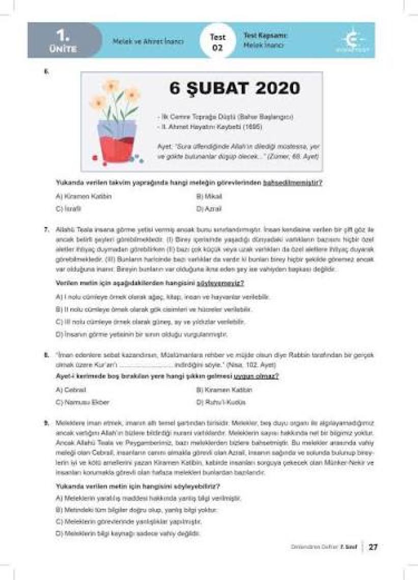 Eker Test Yayınları Arı Yayıncılık 7. Sınıf Dinlediren Defter