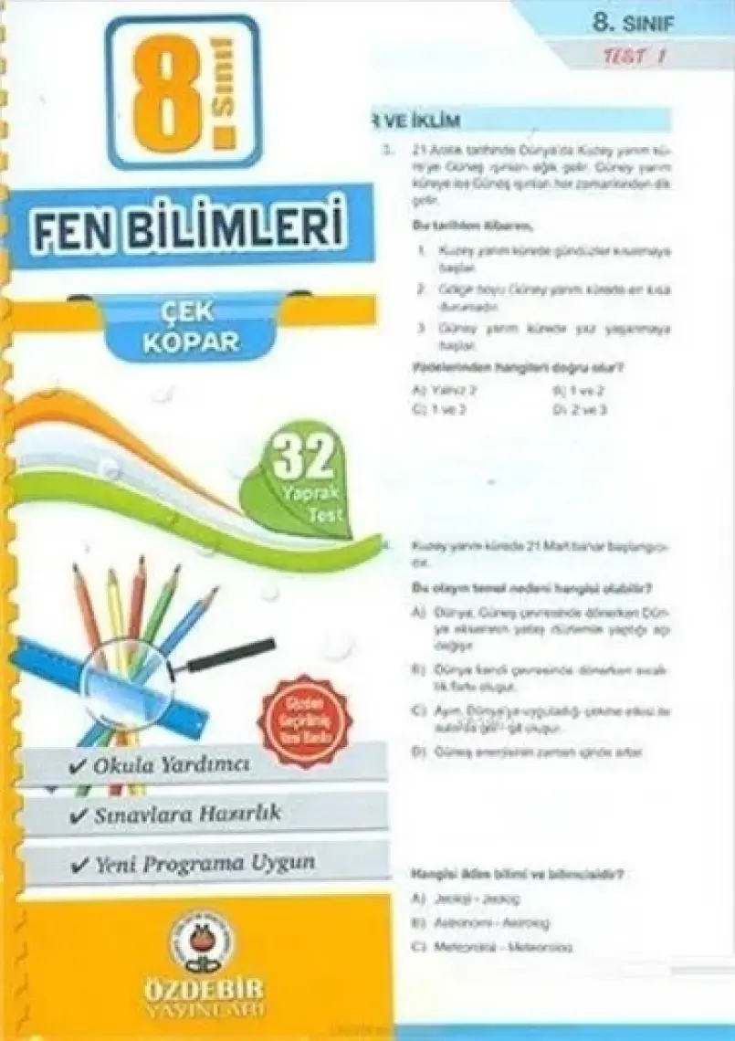 Özdebir Yayınları Yayınları 8. Sınıf Fen Bilimleri Branş Deneme Sınavı