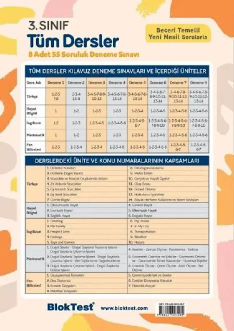 Bloktest Yayınları 3. Sınıf Tüm Dersler Kılavuz Deneme