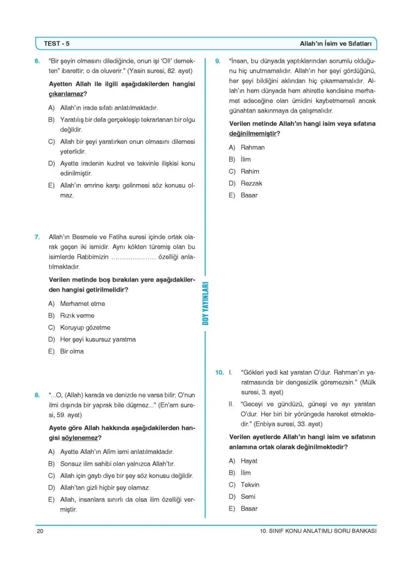 Ddy Yayınları Ddy 10. Sınıf Din Kültürü ve Ahlak Bilgisi Efsane Konu Anlatımlı Soru Bankası