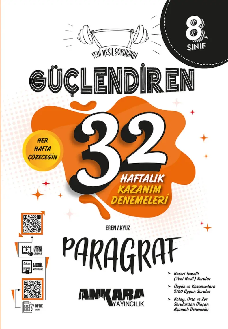 Ankara Yayıncılık 8.Sınıf  Güçlendiren  32 Haftalık Paragraf Kazanım Denemeleri
