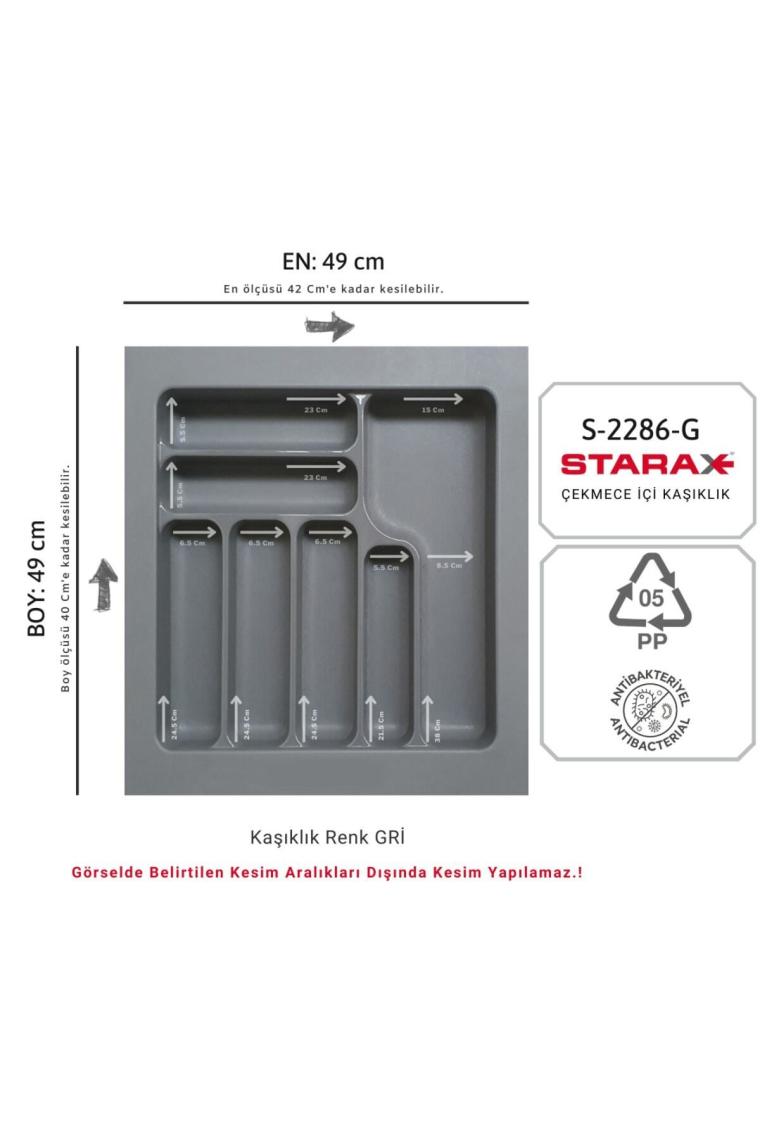 S-2286-g Çekmece Içi Plastik Kaşıklık Gri En:49-42 D:49-40 Cm Arası Kesilir 7 Göz