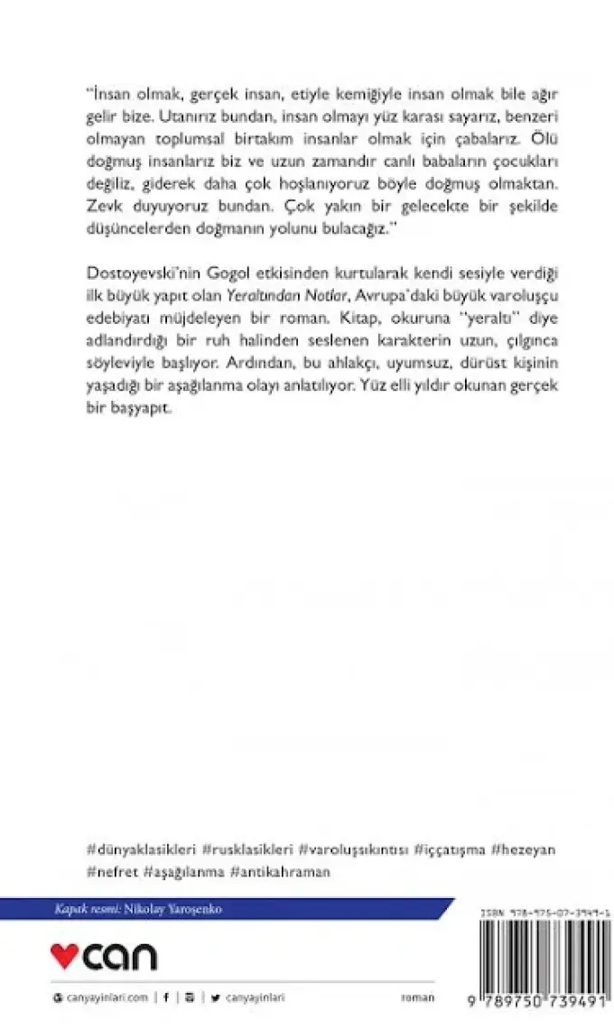 Can Yayınları Yeraltından Notlar – Fyodor M. Dostoyevski, 158 Sayfa Ciltsiz Varoluşçu Edebiyat Klasiği Roman