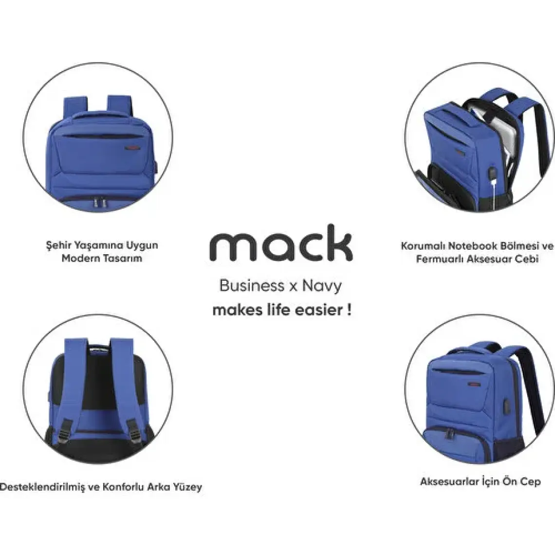 Mack MCC-806 15.6" Business X Notebook Sırt Çantası Lacivert