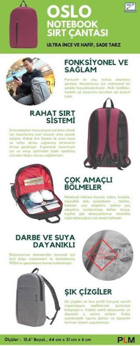 Plm Oslo 15 Inç Laptop Sırt Çantası Siyah
