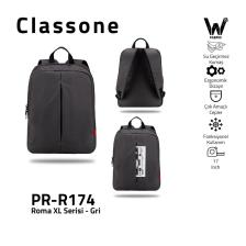 Classone PR-R174 Roma Serisi Su Geçirmez Kumaş 17" Laptop ,notebook Sırt Çantası-Gri