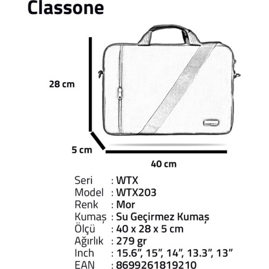 Classone WTX203 Wtxpro  Serisi 15.6 Inch Uyumlu Su Geçirmez Kumaş Macbook, Laptop , Notebook Sırt Çantası- Mor