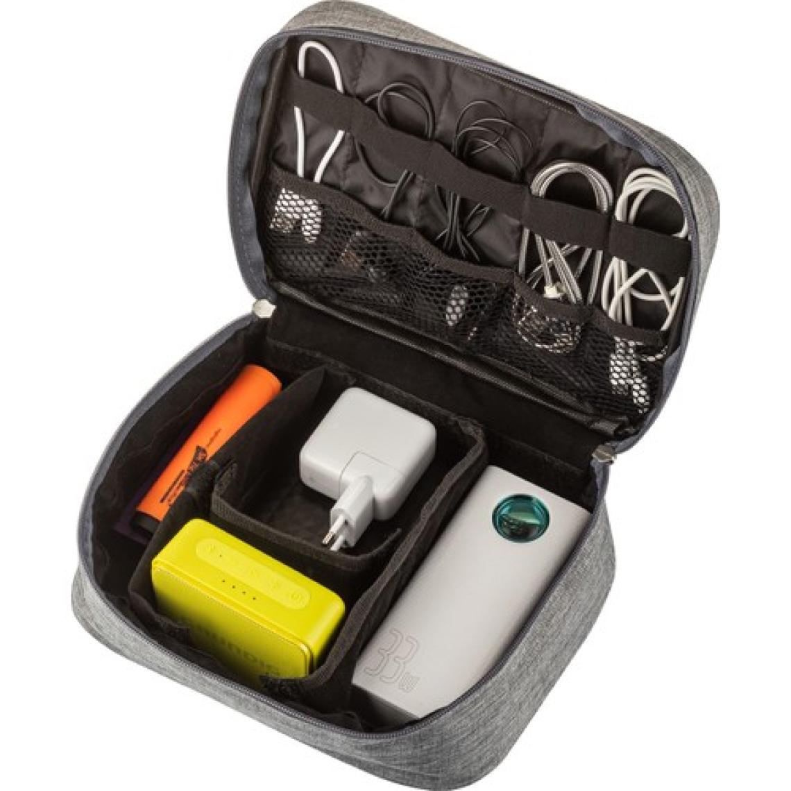Livx Fermuarlı Su Geçirmez Elektronik Aksesuar Çantası Düzenleyici Organizer Kablo Düzenleyici Cırt Cırt Kemerli Boyun Askılı Aksesuar Çantası Gadget Çanta Gri SRF10-01