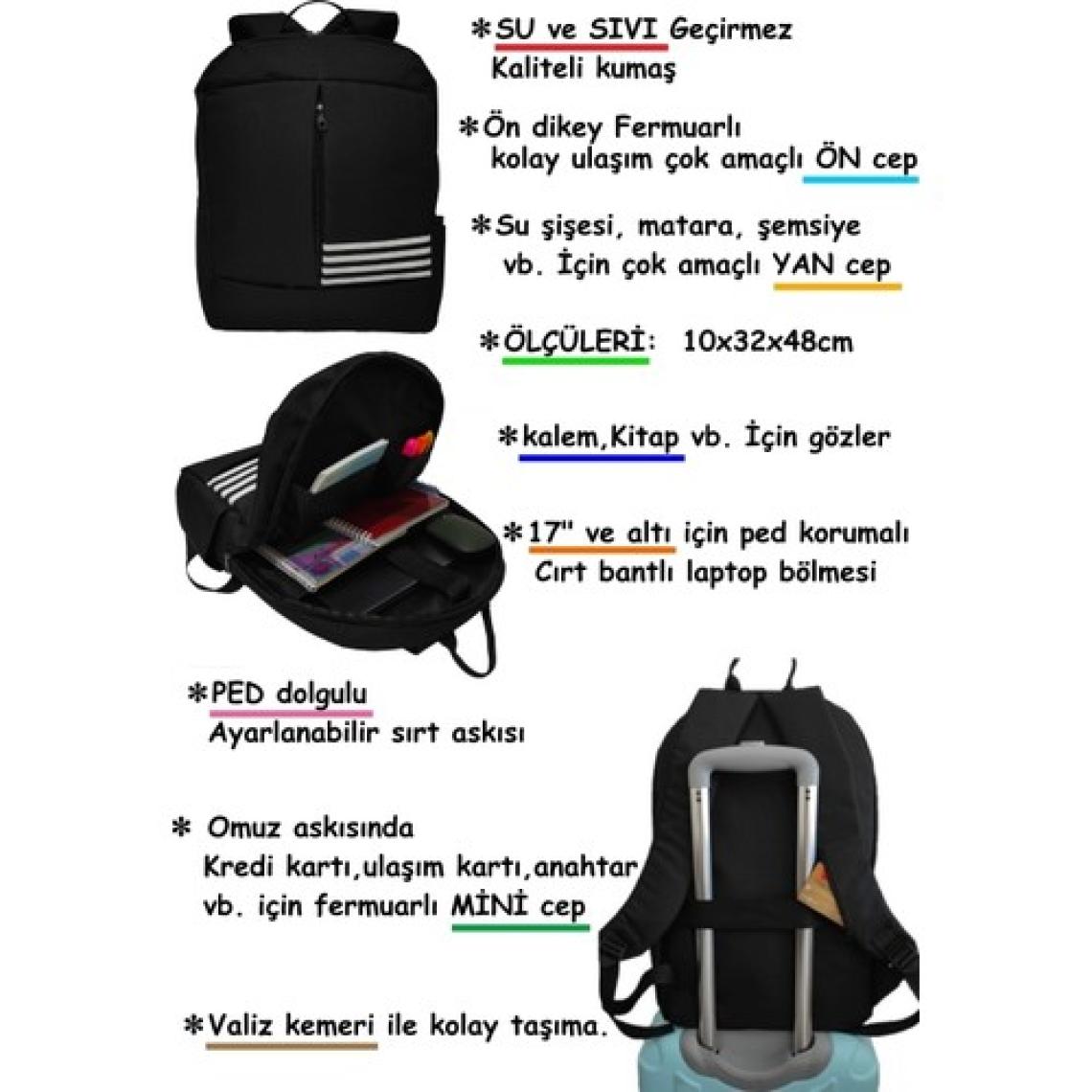 U.S.F Notebook Bilgisayar 17'' Ped Korumalı Laptop Sırt Çantası Su ve Sıvı Geçirmez Kumaş