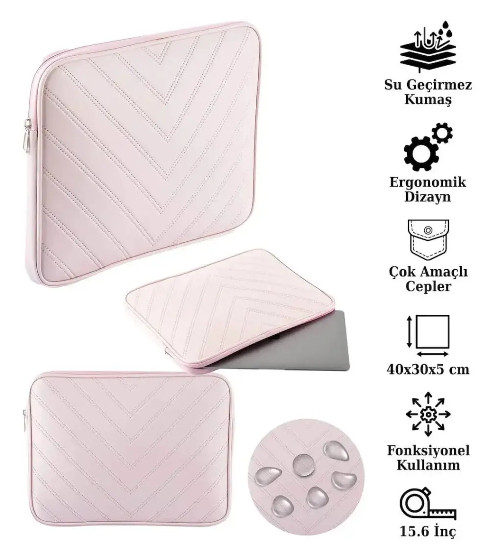 NS Reliable Notebook Laptop Macbook Çantası Suni Deri 15.6" Inç - 800-DÜZ Açık Pembe