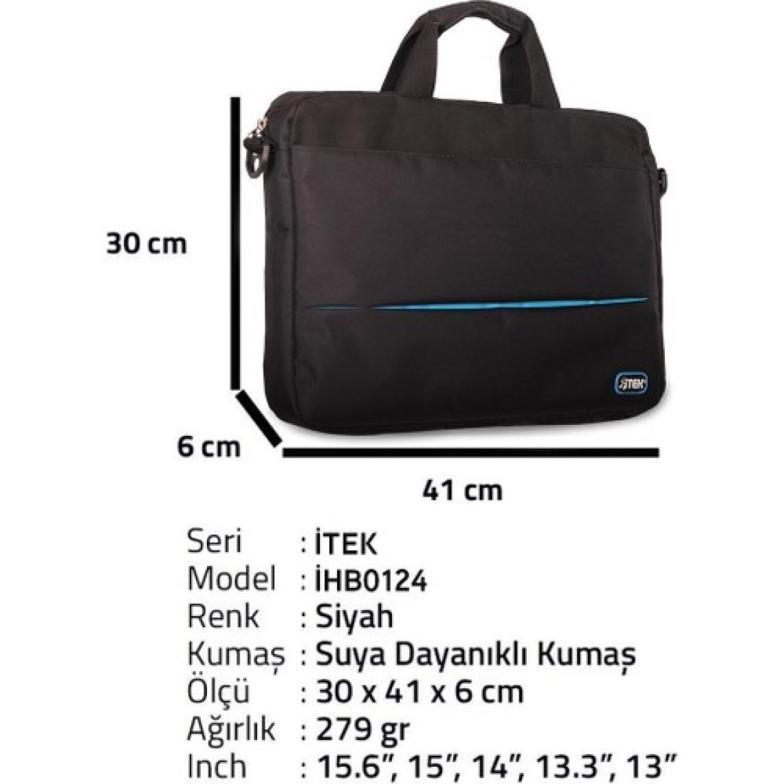 İTEK 15.6 İHB0124 Laptop El Çantası Su Geçirmez  Siyah ve Mavi  Aksılı
