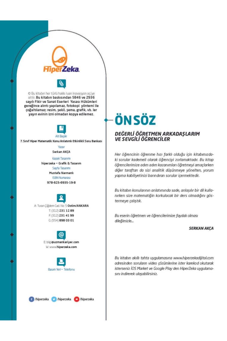 Hiper Zeka Yayınları 2024 7. Sınıf Matematik Konu Anlatımlı - Etkinlikli Soru Bankası