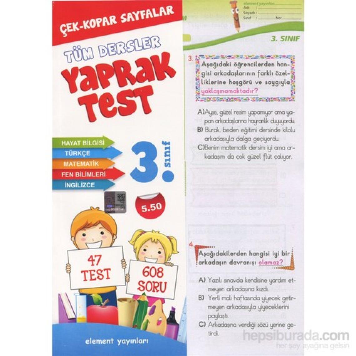 Element Yayınları 3. Sınıf Tüm Dersler Yaprak Test