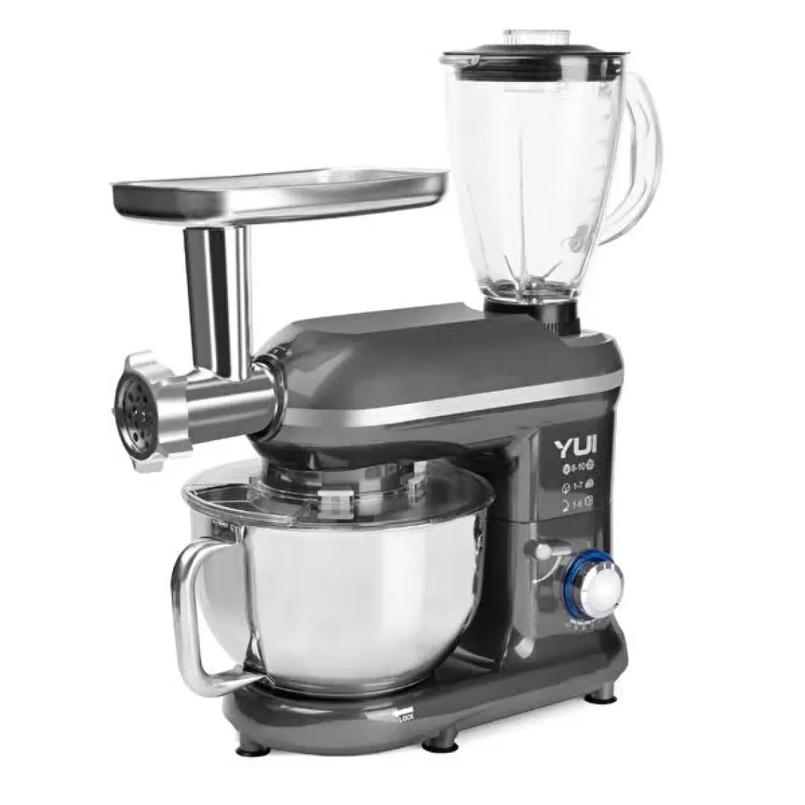 Yui M120 Multi-fonksiyonel 3'ü Bir Arada Stand Mikser Kıyma Setli Ve Blender Özellikli Gri