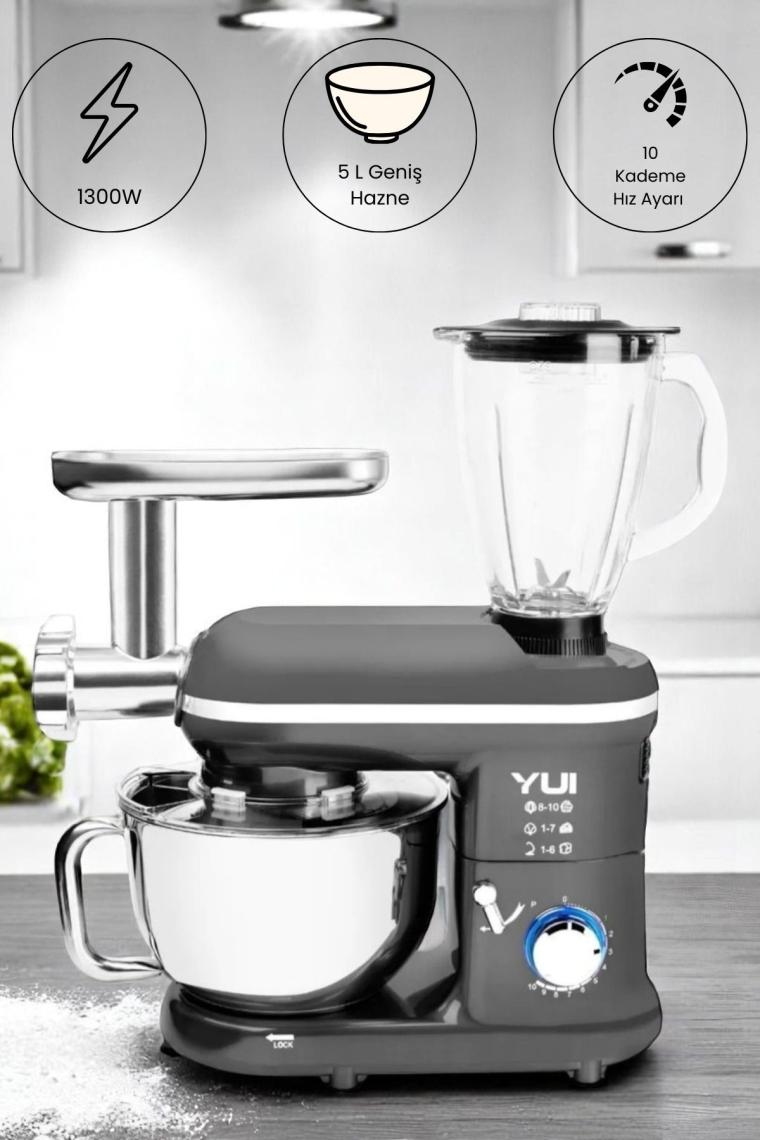 Yui M120 Multi-fonksiyonel 3'ü Bir Arada Stand Mikser Kıyma Setli Ve Blender Özellikli Gri
