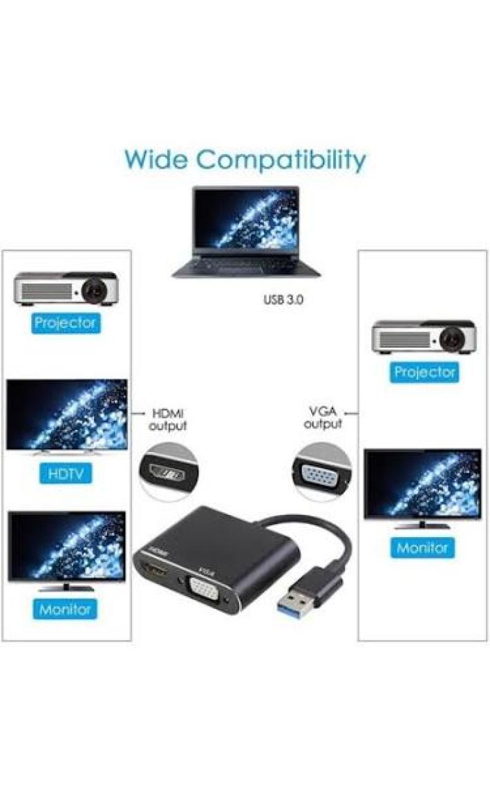 Alfais 4769 USB 3.0 To Hdmı VGA 1080P Monitör Genişletici Çevirici Dönüştürücü Adaptör