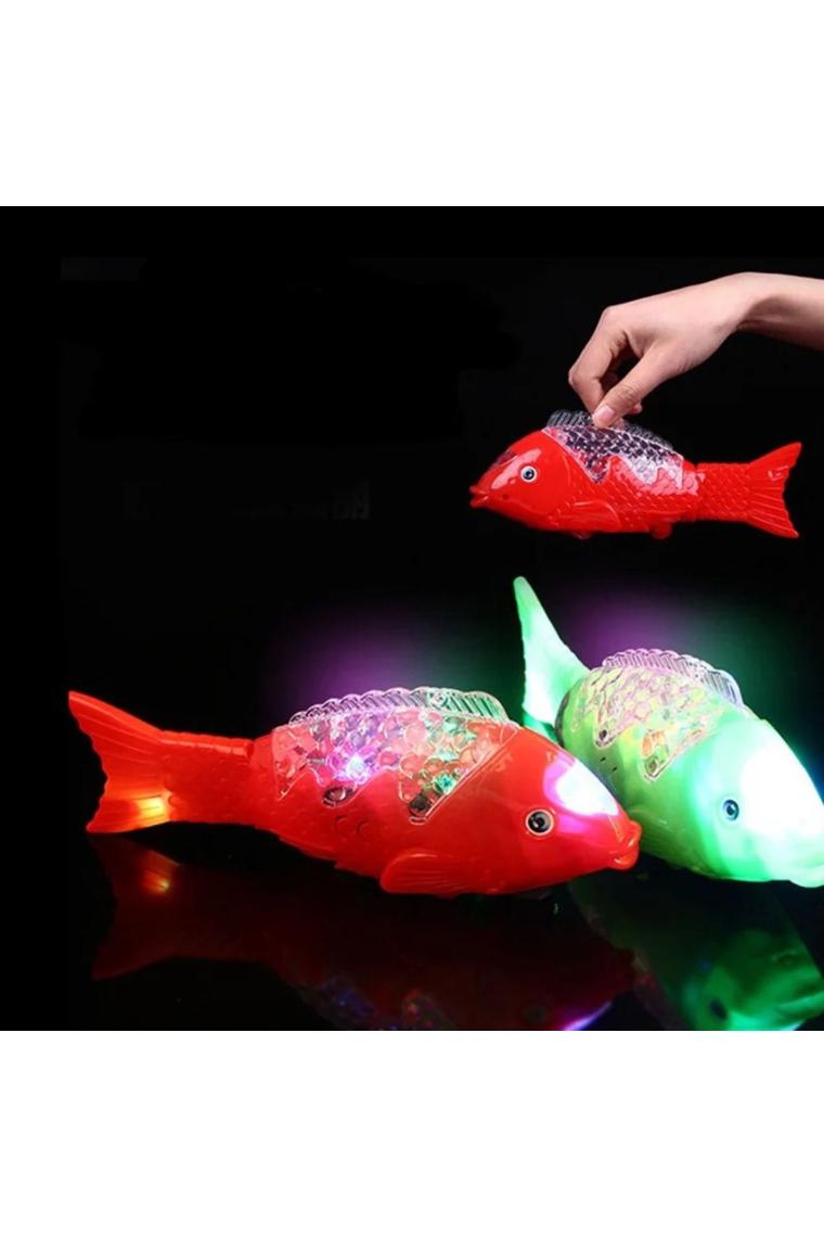 Neotan Kırmızı Balık Şarkılı Müzikli Işıklı Sesli Yürüyen Balık 23 cm Pilli Oyuncak Balık Canbays