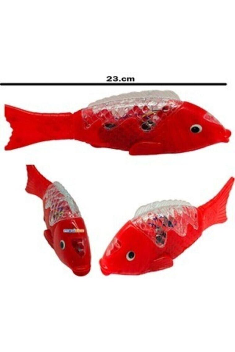 Neotan Kırmızı Balık Şarkılı Müzikli Işıklı Sesli Yürüyen Balık 23 cm Pilli Oyuncak Balık Canbays