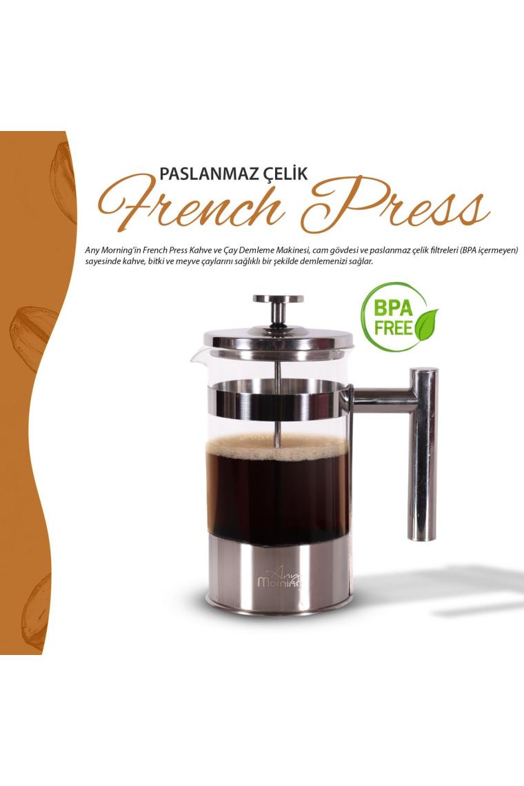 Ff110 Kahve Ve Bitki Çayı Için Paslanmaz Çelik French Press, Üç Katmanlı Filtre, 600 ml