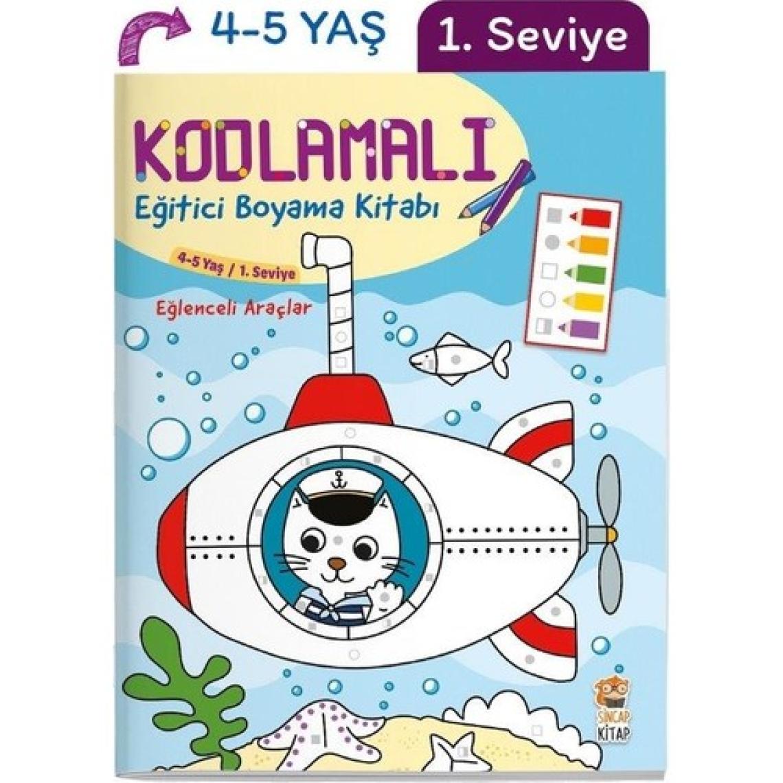 Kodlamalı Eğitici Boyama Kitabı - Eğlenceli Araçlar (4-5 Yaş / 1. Seviye)