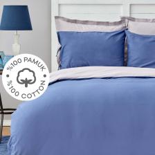 Basic Gri Indigo %100 Pamuk Çift Taraflı Çift Kişilik Nevresim Takımı