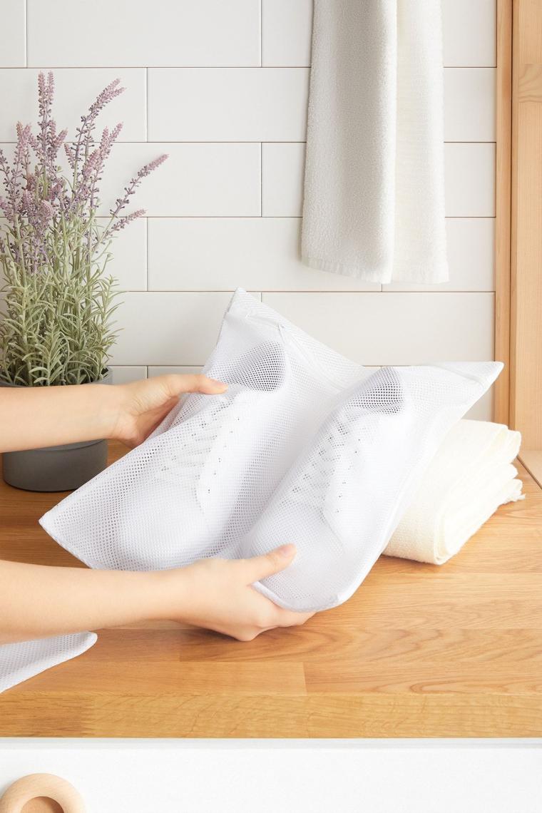3 Adet Beyaz Fermuarlı Ayakkabı Çamaşır Yıkama Filesi Torbası 35x40