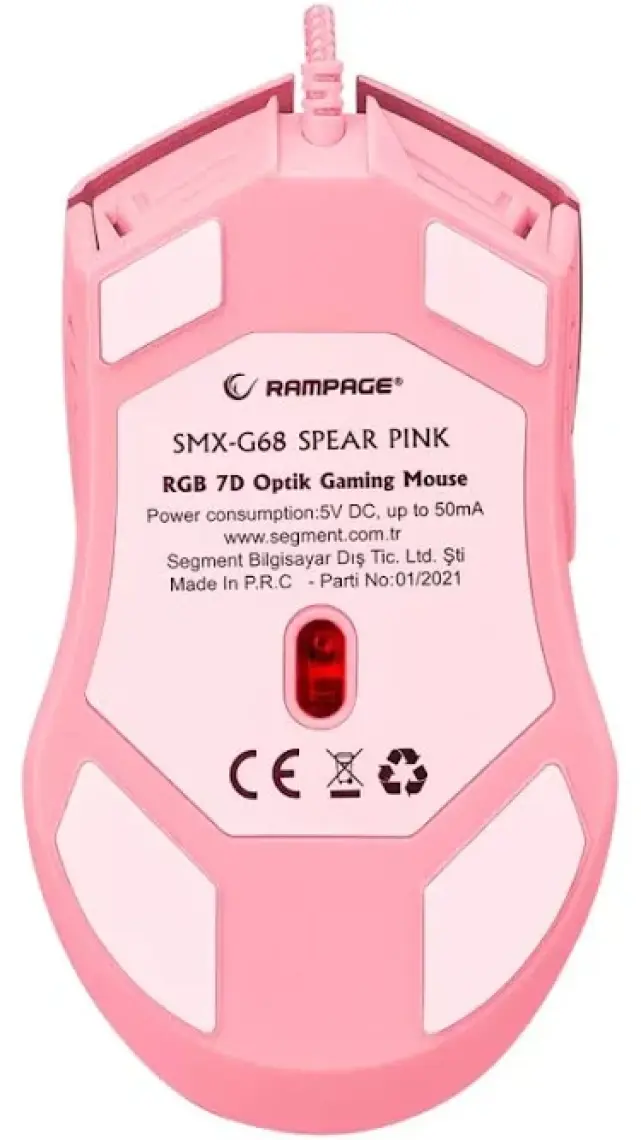 Rampage SMX-G68 SPEAR Full RGB 7200DPI Pembe 7D Makrolu Gaming Oyuncu Mouse