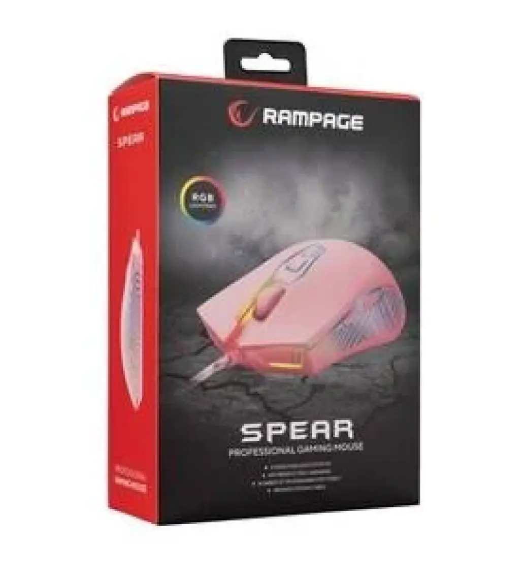 Rampage SMX-G68 SPEAR Full RGB 7200DPI Pembe 7D Makrolu Gaming Oyuncu Mouse