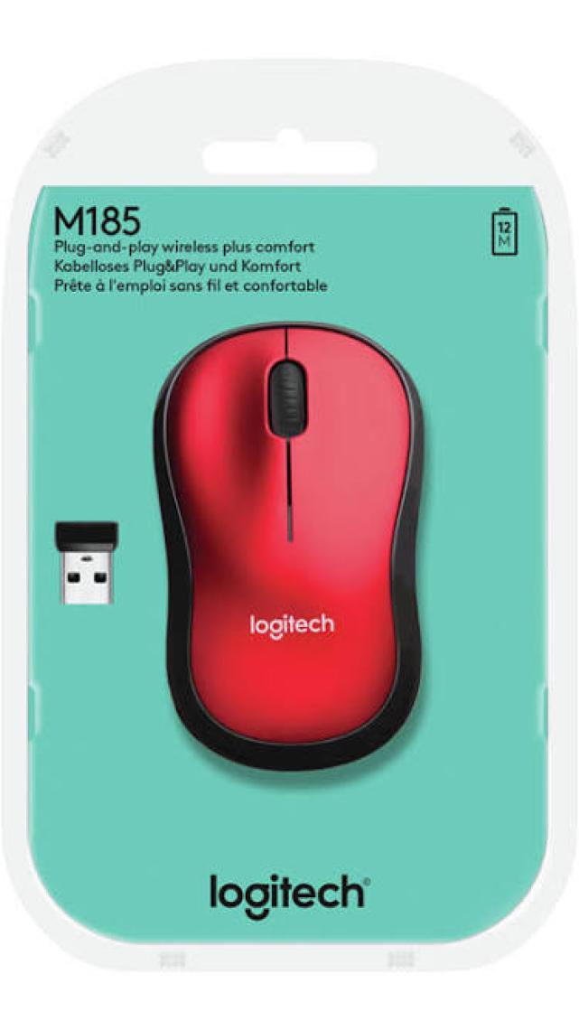 Logitech M185 USB Alıcılı Kompakt Kablosuz Mouse - Kırmızı