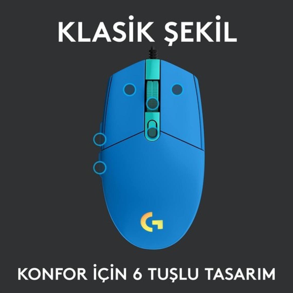 Logitech 910-005824 G102 LightSync Mavi 8000DPI 6 Tuş Optik RGB Mavi Kablolu Gaming (Oyuncu) Mouse