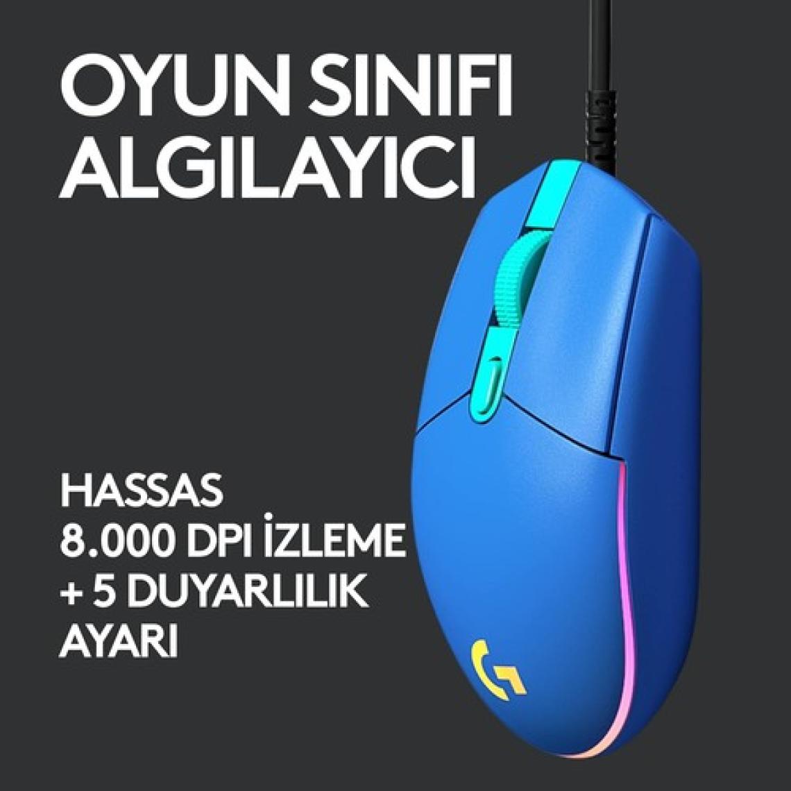 Logitech 910-005824 G102 LightSync Mavi 8000DPI 6 Tuş Optik RGB Mavi Kablolu Gaming (Oyuncu) Mouse