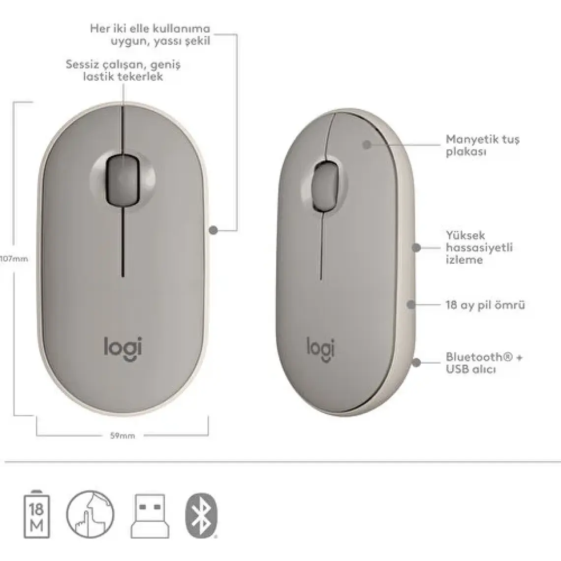 Logitech Pebble M350 910-006751 Bluetooth Optik Mouse Bej