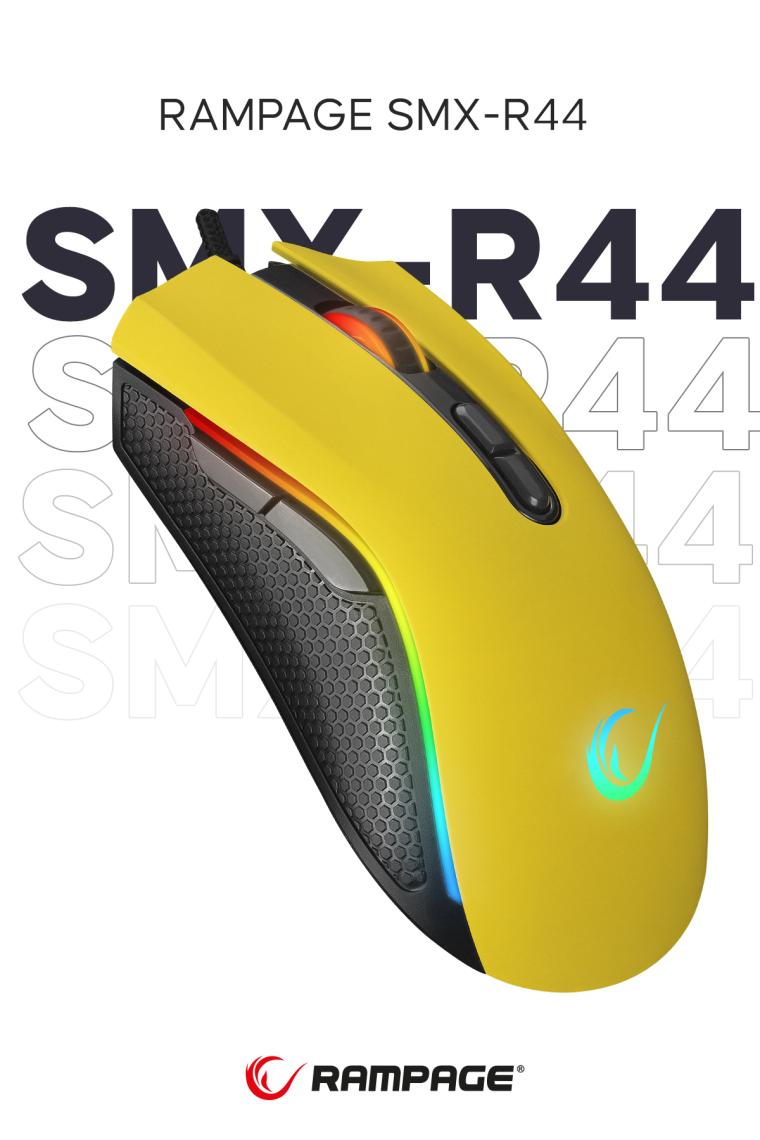 Rampage SMX-R44 Makrolu 6400DPI RGB Ledli Oyuncu Mouse - Sarı