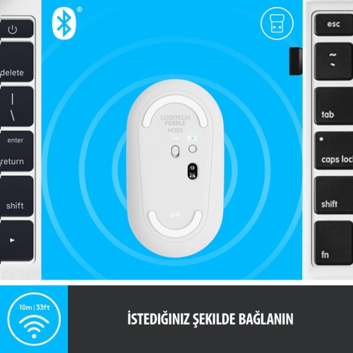 Logitech M350 Pebble Sessiz Kablosuz Kompakt Mouse - Beyaz