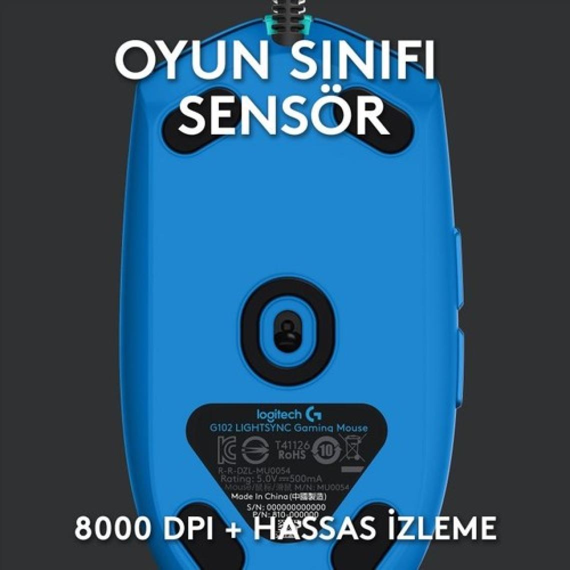 Logitech G102 Lightsync Kablolu Optik Oyuncu Mouse Mavi