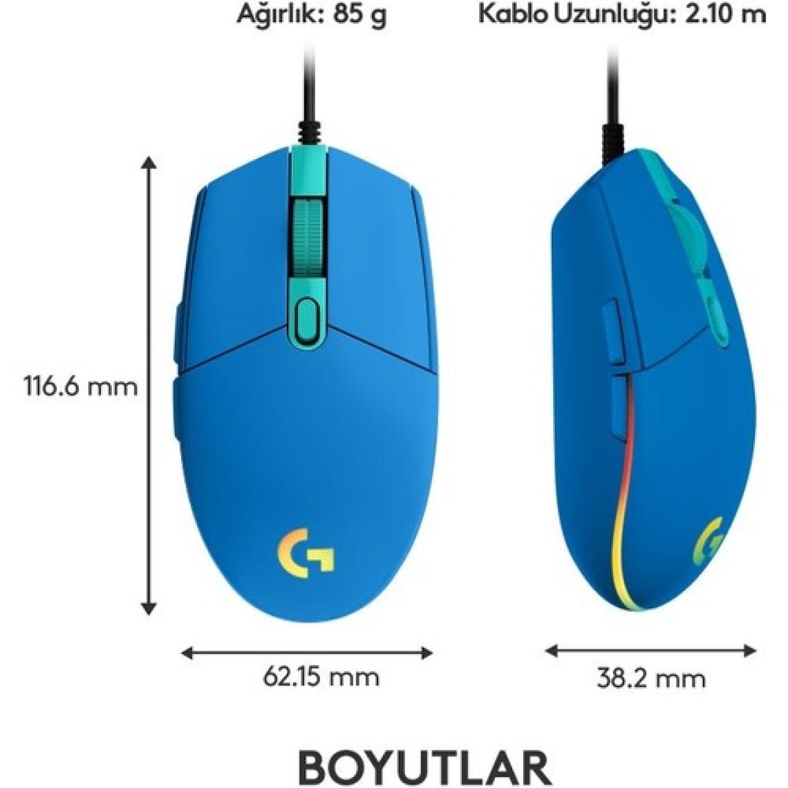 Logitech G102 Lightsync Kablolu Optik Oyuncu Mouse Mavi