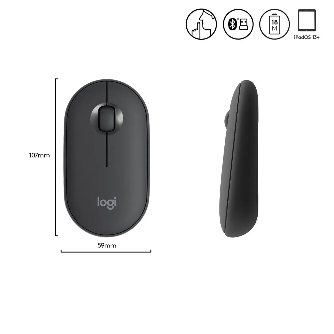 Logitech M350 Pebble Sessiz Kablosuz Kompakt Mouse - Siyah