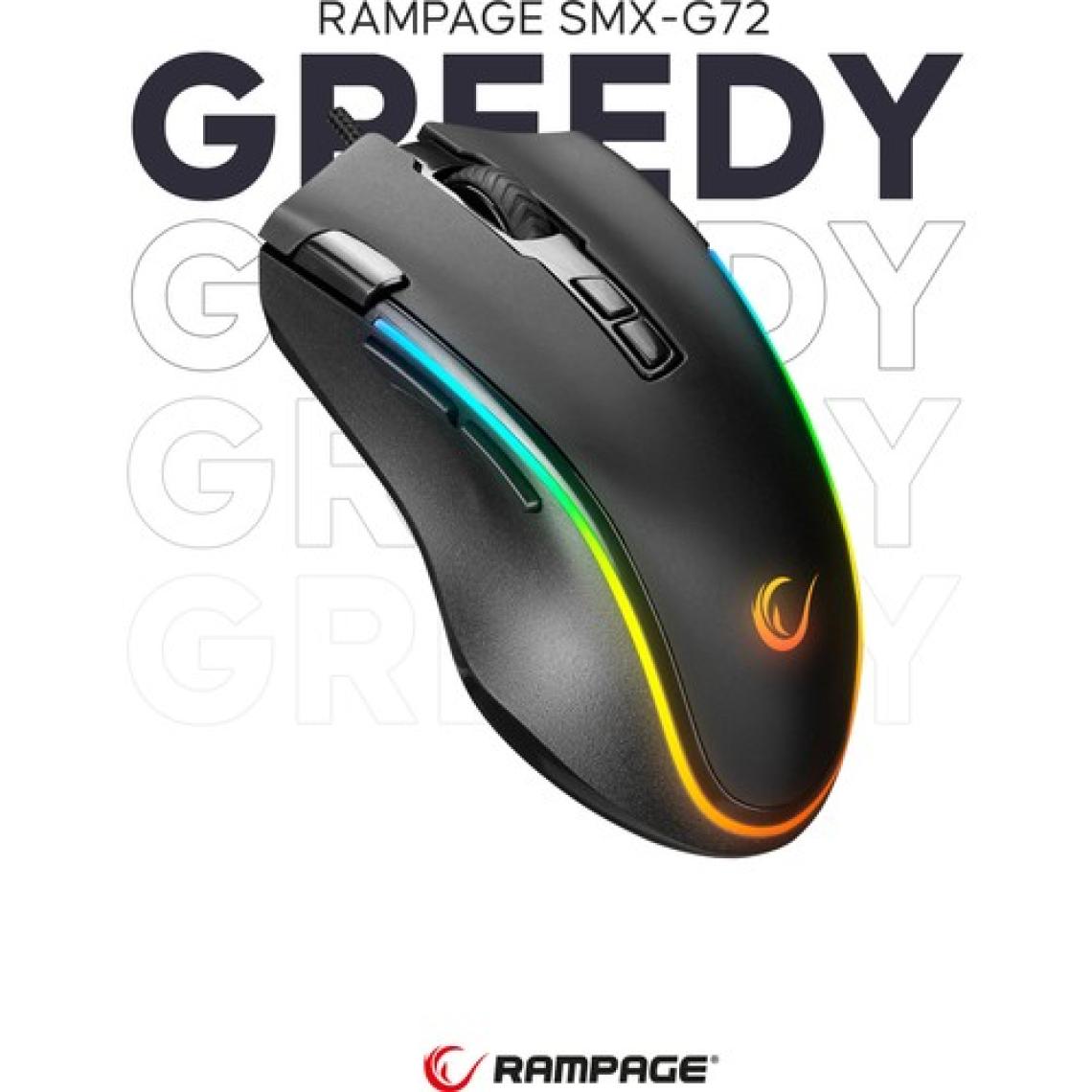 Rampage SMX-G72 GREEDY 8 Tuşlu Double Click Real RGB Ledli Makrolu 7200dpi Gaming Oyuncu Mouse