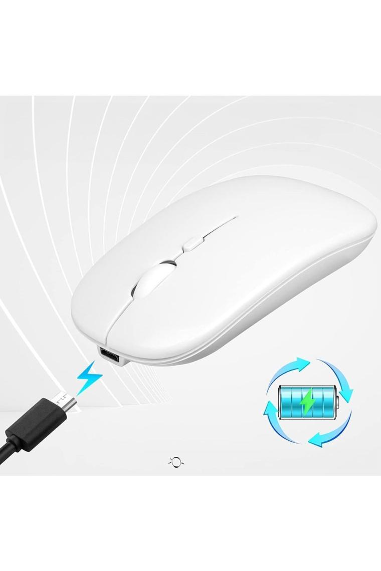 Hymark Sessiz Tıklama Şarjlı Çift Modlu Bluetooth Kablosuz 2.4ghz Beyaz Mouse