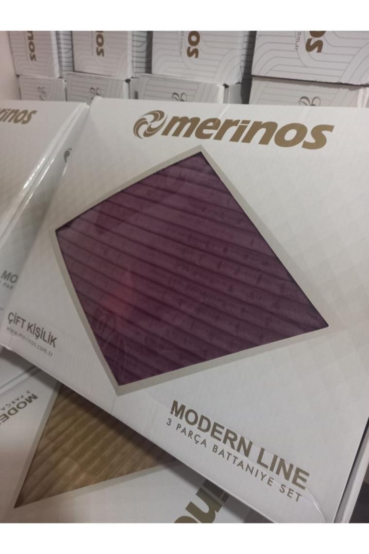 Modern Line 3 Parça Battaniye Seti - Mor
