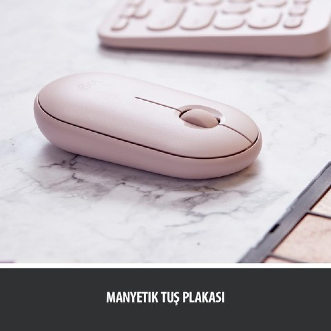 Logitech M350 Pebble Sessiz Kablosuz Kompakt Mouse - Pembe